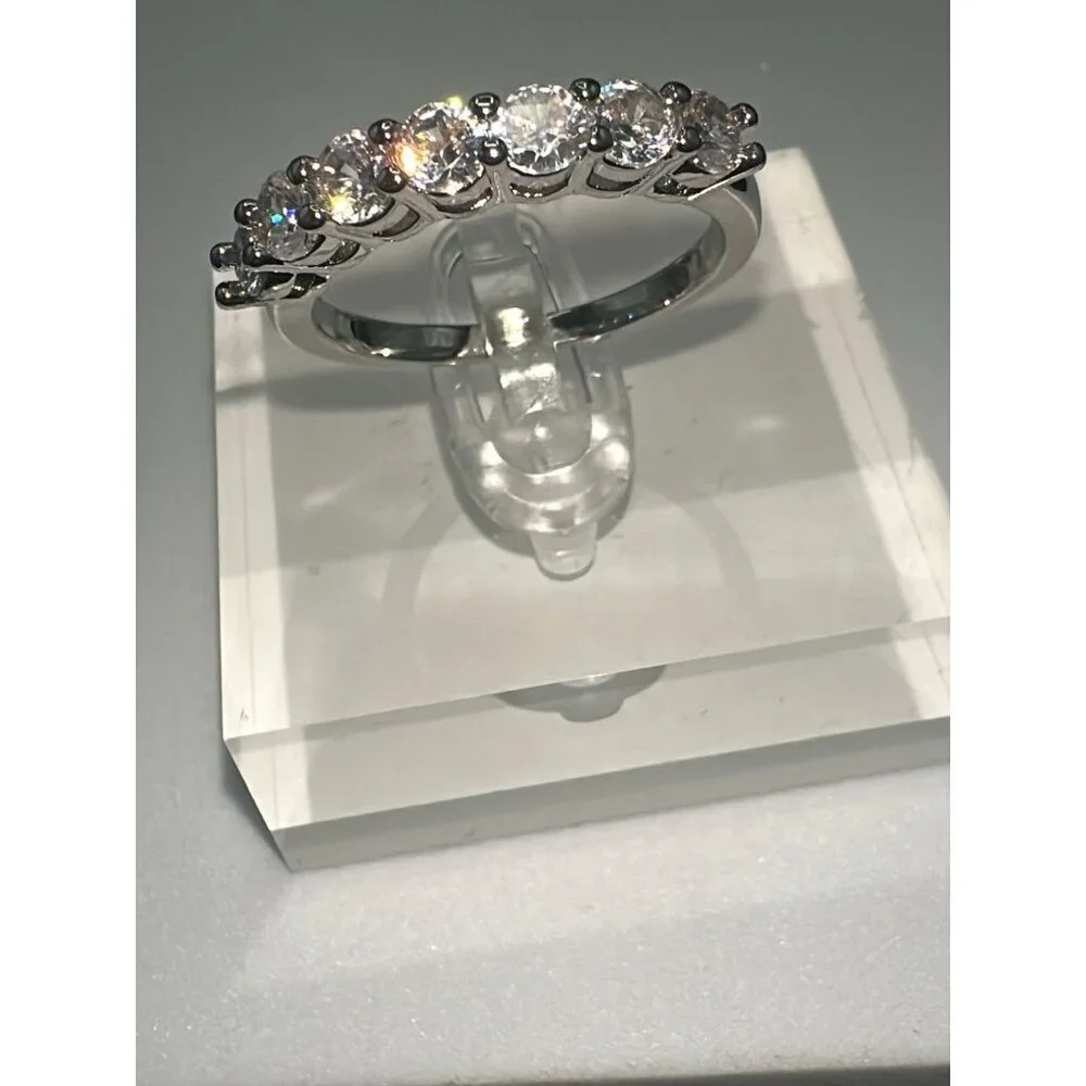 Cubic Zirconia Silver Tone Band Ring Size 6